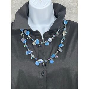 Beaded Mother of Pearl Shell Necklace Silver Toned Clasp 45" Long Coastal Beachy